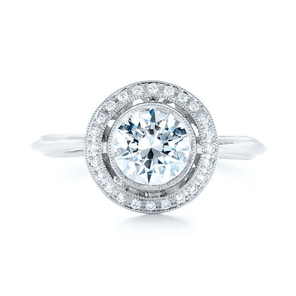 18k White Gold 18k White Gold Diamond Halo Engagement Ring - Top View -  102673