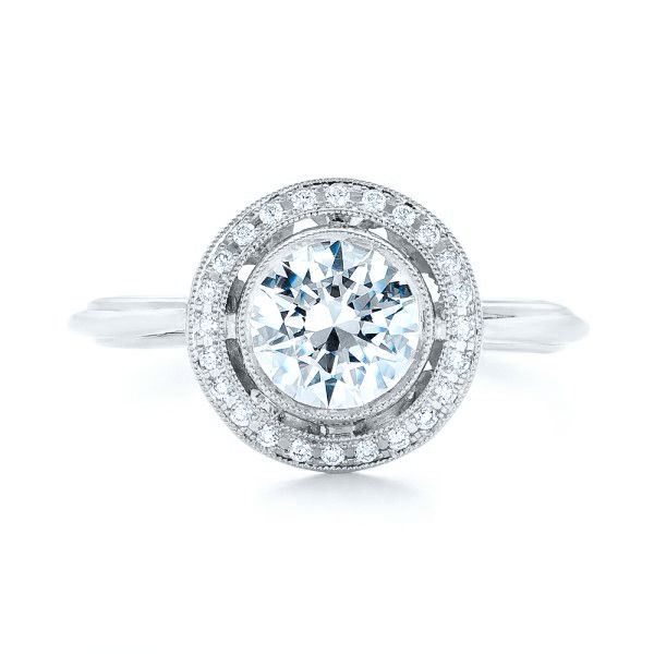 18k White Gold 18k White Gold Diamond Halo Engagement Ring - Top View - 102673