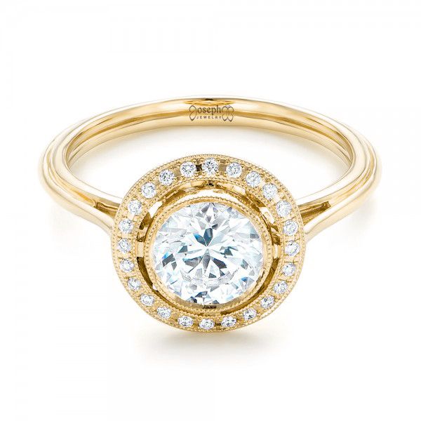 14k Yellow Gold 14k Yellow Gold Diamond Halo Engagement Ring - Flat View -  102673