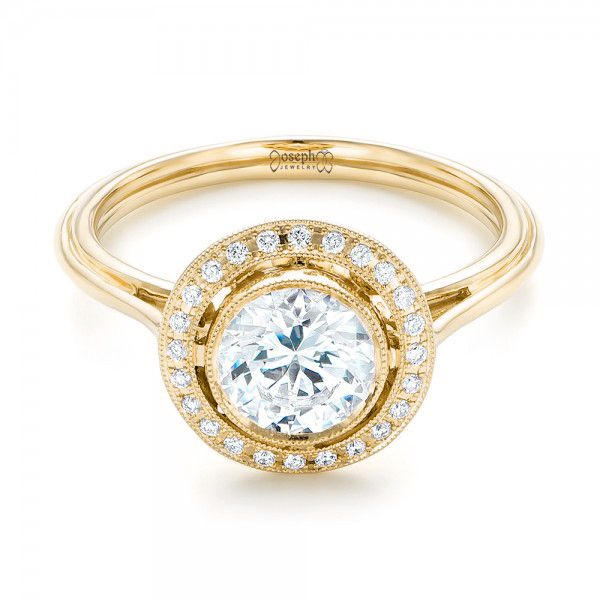 14k Yellow Gold 14k Yellow Gold Diamond Halo Engagement Ring - Flat View - 102673