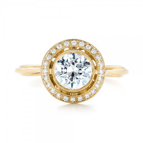14k Yellow Gold 14k Yellow Gold Diamond Halo Engagement Ring - Top View - 102673