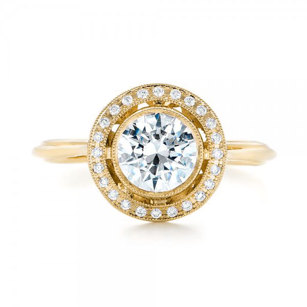 18k Yellow Gold 18k Yellow Gold Diamond Halo Engagement Ring - Top View -  102673