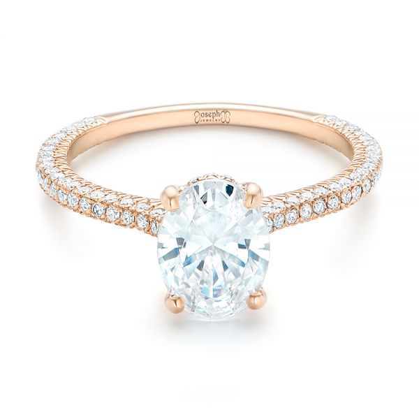 14k Rose Gold Oval Diamond Engagement Ring - Flat View -  102561