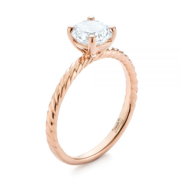 14k Rose Gold Solitaire Diamond Engagement Ring - Three-Quarter View -  104113