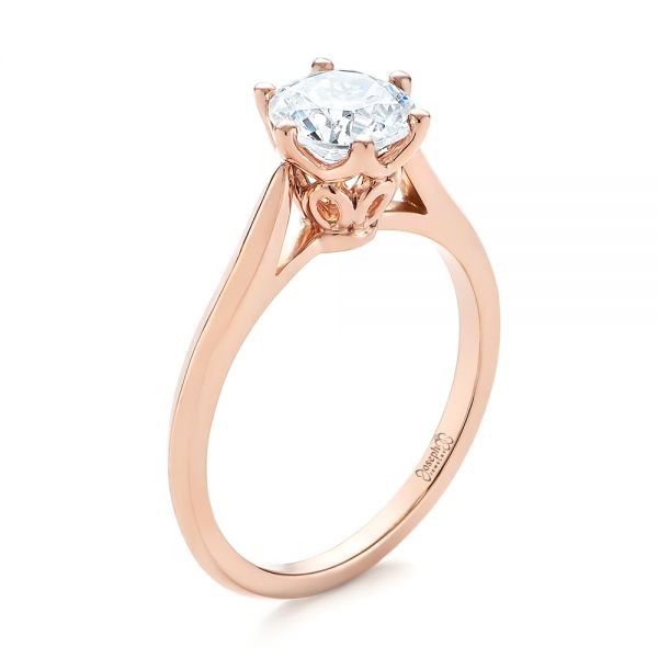 14k Rose Gold Solitaire Diamond Engagement Ring - Three-Quarter View -  104173