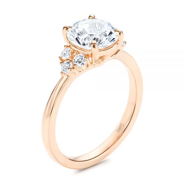 18k Rose Gold 18k Rose Gold Round Diamond Cluster Engagement Ring - Three-Quarter View -  106826 - Thumbnail