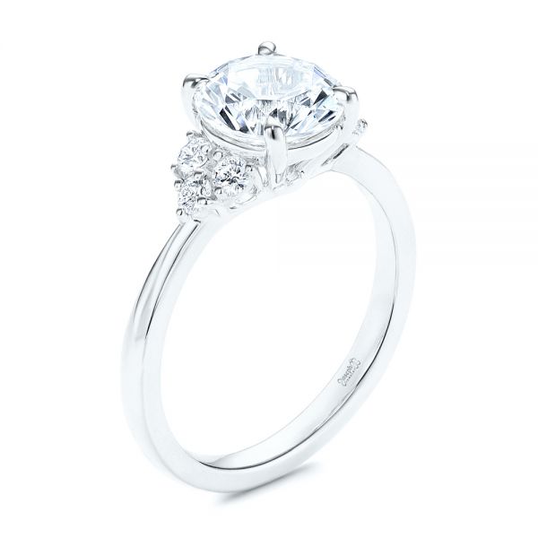 18k White Gold 18k White Gold Round Diamond Cluster Engagement Ring - Three-Quarter View -  106826 - Thumbnail