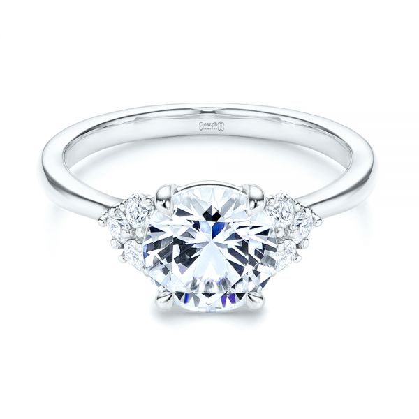 Platinum Platinum Round Diamond Cluster Engagement Ring - Flat View - 106826