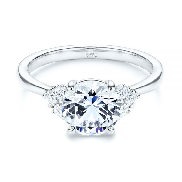 14k White Gold 14k White Gold Round Diamond Cluster Engagement Ring - Flat View -  106826 - Thumbnail