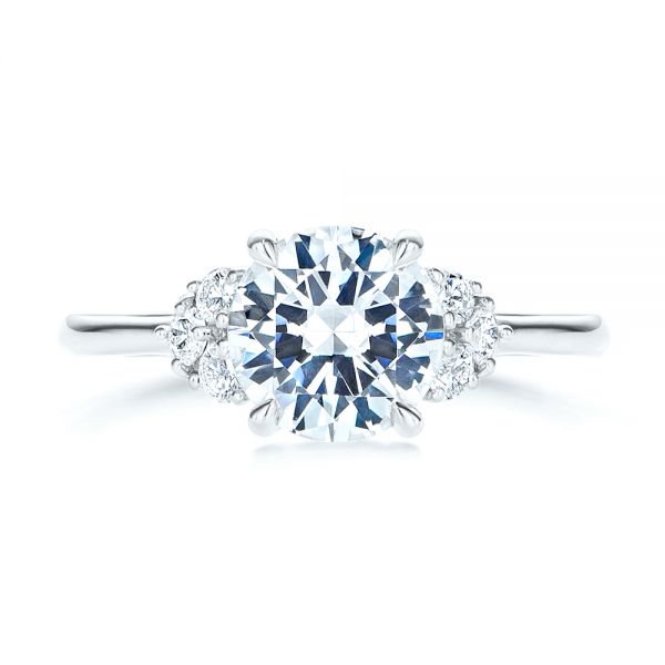 18k White Gold 18k White Gold Round Diamond Cluster Engagement Ring - Top View -  106826 - Thumbnail