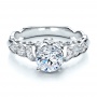  18K Gold Round Side Stone Diamond Engagement Ring - Vanna K - Flat View -  100059 - Thumbnail