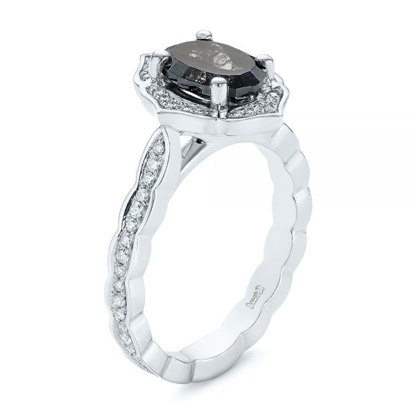 18k White Gold 18k White Gold Salt And Pepper Diamond Modified Halo Engagement Ring - Three-Quarter View -  104863