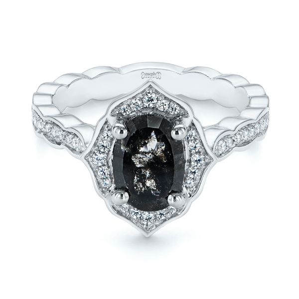 Platinum Salt And Pepper Diamond Modified Halo Engagement Ring - Flat View - 104863