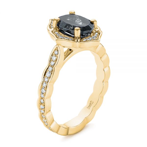 18k Yellow Gold 18k Yellow Gold Salt And Pepper Diamond Modified Halo Engagement Ring - Three-Quarter View -  104863