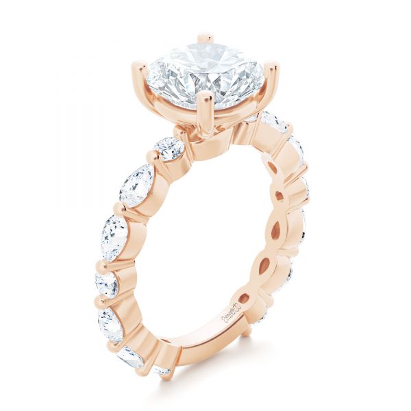 14k Rose Gold 14k Rose Gold Shared Prong Diamond Engagement Ring - Three-Quarter View -  107223