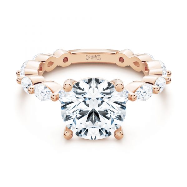 18k Rose Gold 18k Rose Gold Shared Prong Diamond Engagement Ring - Flat View - 107223