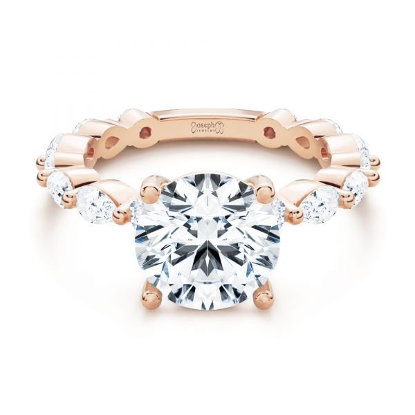 18k Rose Gold 18k Rose Gold Shared Prong Diamond Engagement Ring - Flat View -  107223