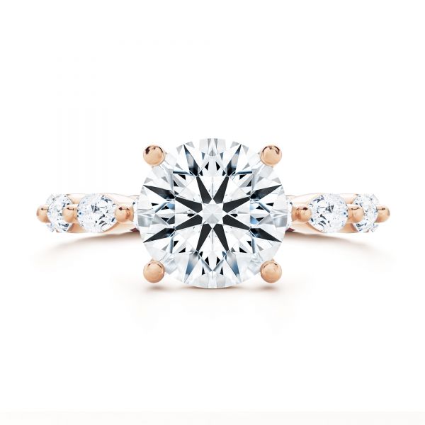 18k Rose Gold 18k Rose Gold Shared Prong Diamond Engagement Ring - Top View -  107223
