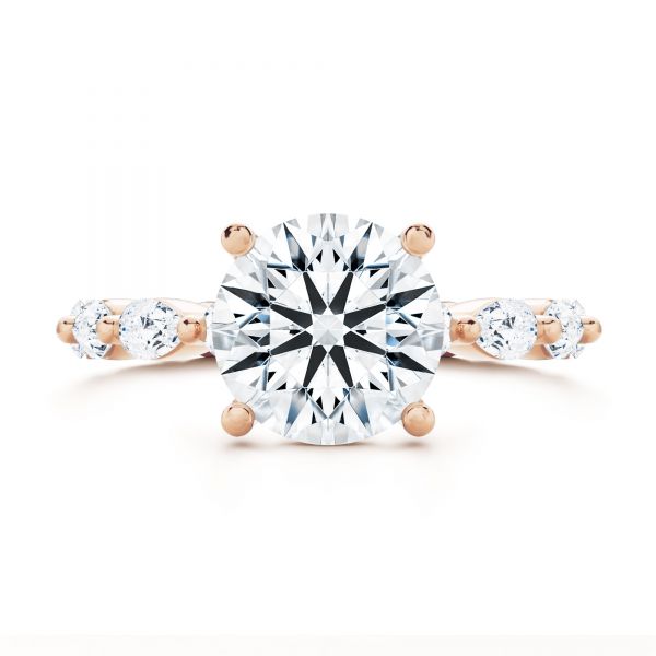 18k Rose Gold 18k Rose Gold Shared Prong Diamond Engagement Ring - Top View - 107223