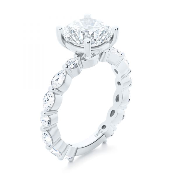 18k White Gold 18k White Gold Shared Prong Diamond Engagement Ring - Three-Quarter View -  107223