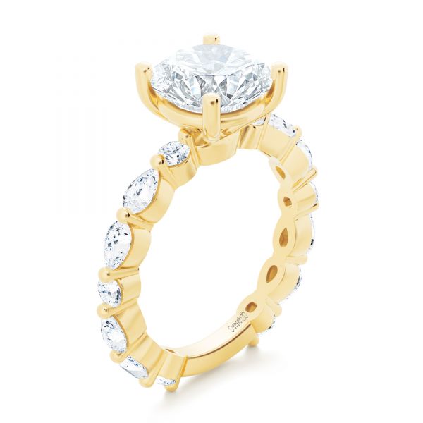 14k Yellow Gold Shared Prong Diamond Engagement Ring - Three-Quarter View -  107223