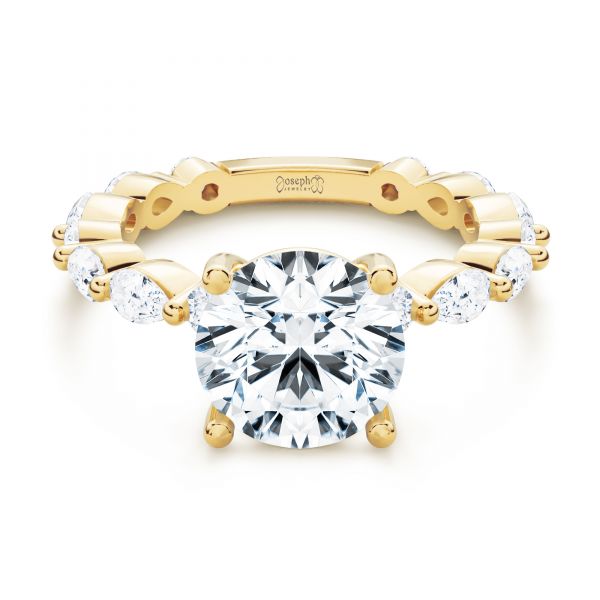 14k Yellow Gold Shared Prong Diamond Engagement Ring - Flat View - 107223