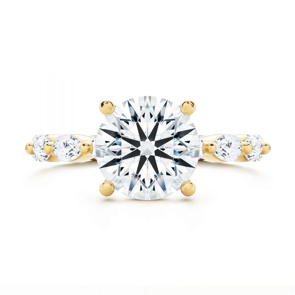 14k Yellow Gold Shared Prong Diamond Engagement Ring - Top View - 107223