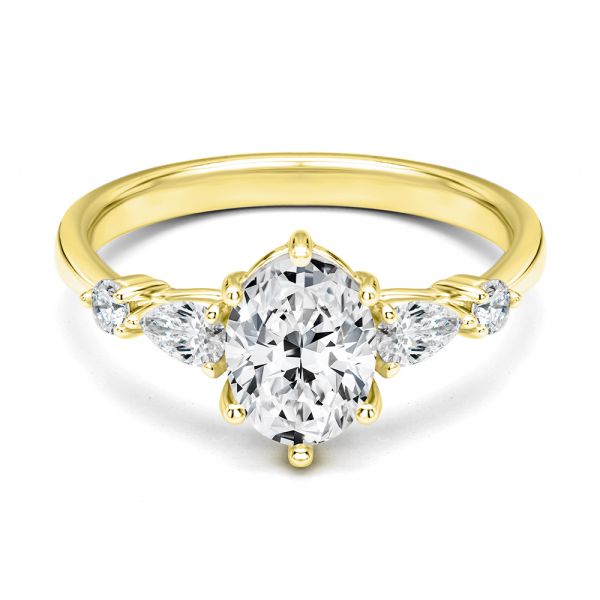 14k Yellow Gold 14k Yellow Gold Six Prong Accents Diamond Engagement Ring - Flat View - 107724