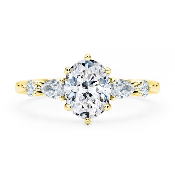 14k Yellow Gold 14k Yellow Gold Six Prong Accents Diamond Engagement Ring - Top View - 107724