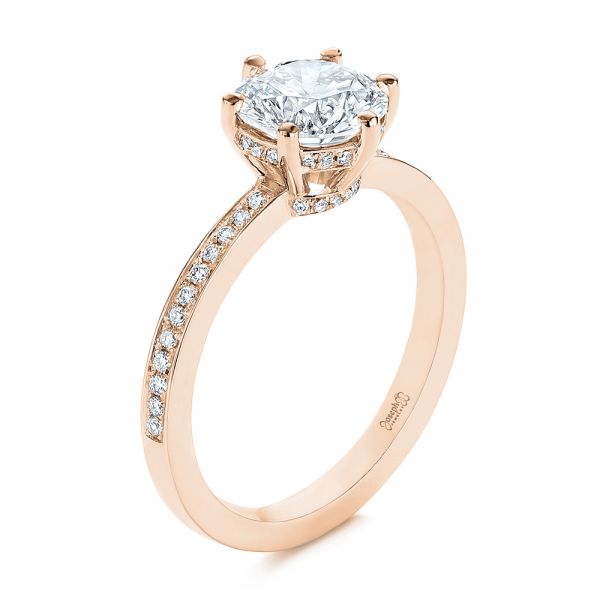 18k Rose Gold 18k Rose Gold Six-prong Classic Diamond Engagement Ring - Three-Quarter View - 105766
