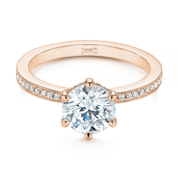18k Rose Gold 18k Rose Gold Six-prong Classic Diamond Engagement Ring - Flat View - 105766
