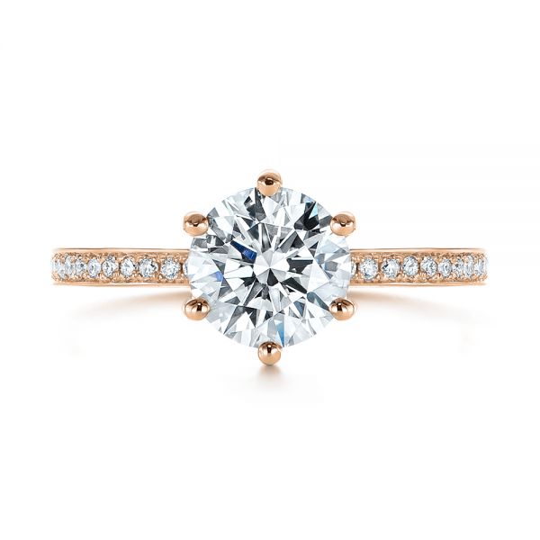 18k Rose Gold 18k Rose Gold Six-prong Classic Diamond Engagement Ring - Top View -  105766