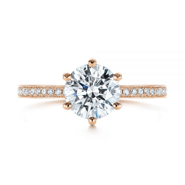 18k Rose Gold 18k Rose Gold Six-prong Classic Diamond Engagement Ring - Top View - 105766