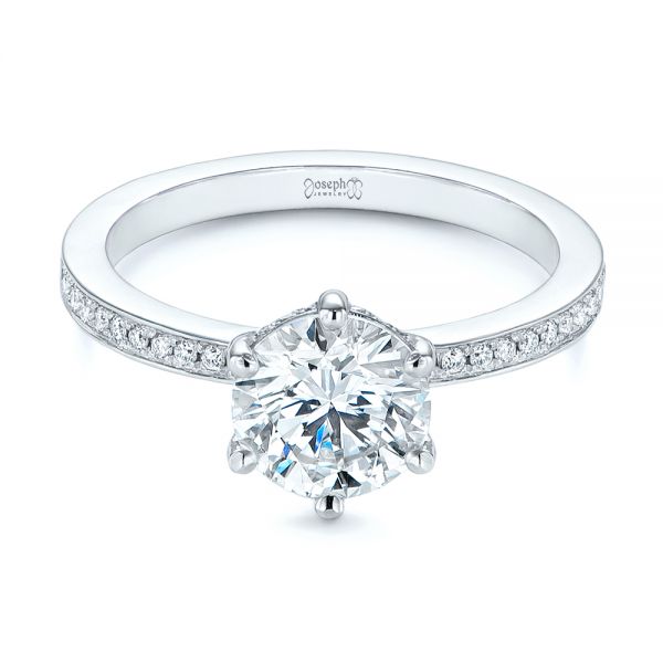 14k White Gold Six-prong Classic Diamond Engagement Ring - Flat View -  105766