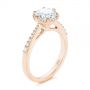 18k Rose Gold 18k Rose Gold Six Prong Delicate Halo Diamond Engagement Ring - Three-Quarter View -  104868 - Thumbnail
