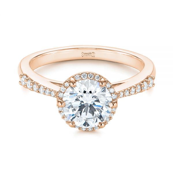 14k Rose Gold 14k Rose Gold Six Prong Delicate Halo Diamond Engagement Ring - Flat View -  104868