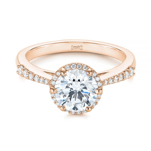 14k Rose Gold 14k Rose Gold Six Prong Delicate Halo Diamond Engagement Ring - Flat View - 104868