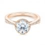 14k Rose Gold 14k Rose Gold Six Prong Delicate Halo Diamond Engagement Ring - Flat View -  104868 - Thumbnail