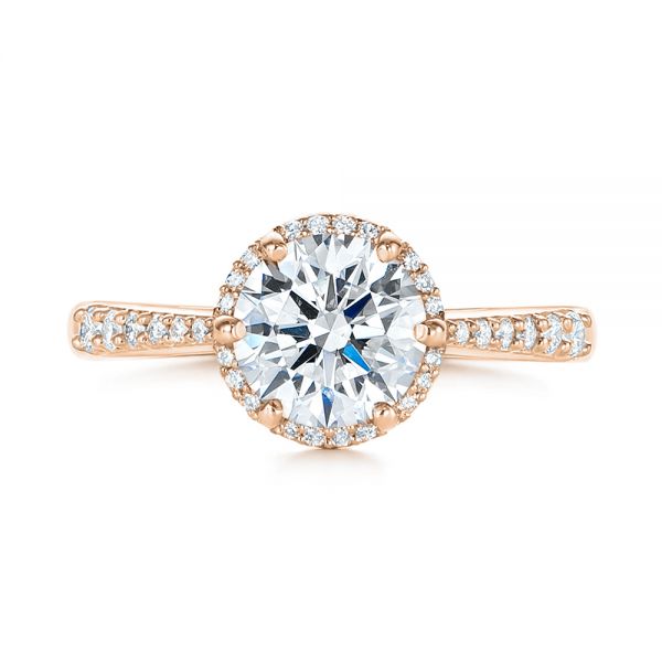 14k Rose Gold 14k Rose Gold Six Prong Delicate Halo Diamond Engagement Ring - Top View - 104868
