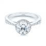 14k White Gold Six Prong Delicate Halo Diamond Engagement Ring - Flat View -  104868 - Thumbnail