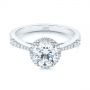 18k White Gold 18k White Gold Six Prong Delicate Halo Diamond Engagement Ring - Flat View -  104868 - Thumbnail