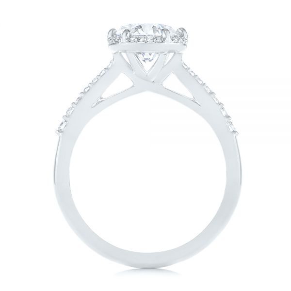 14k White Gold Six Prong Delicate Halo Diamond Engagement Ring - Front View -  104868