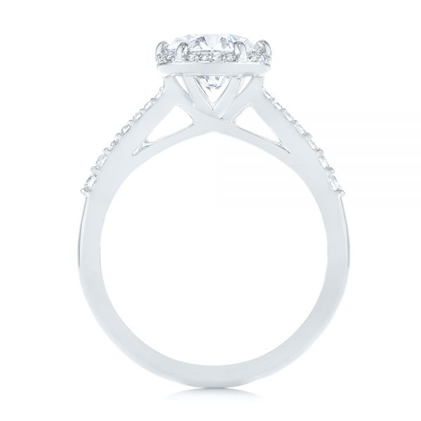 18k White Gold 18k White Gold Six Prong Delicate Halo Diamond Engagement Ring - Front View -  104868