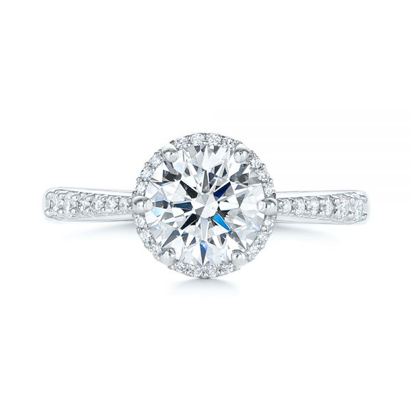 14k White Gold Six Prong Delicate Halo Diamond Engagement Ring - Top View -  104868