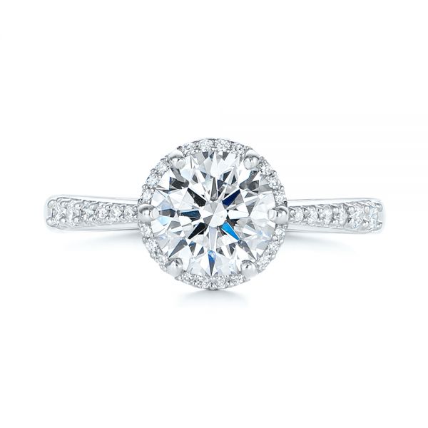 18k White Gold 18k White Gold Six Prong Delicate Halo Diamond Engagement Ring - Top View -  104868