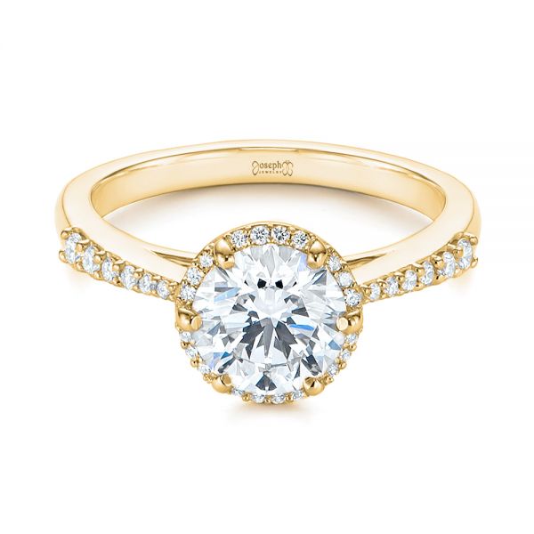 18k Yellow Gold 18k Yellow Gold Six Prong Delicate Halo Diamond Engagement Ring - Flat View -  104868