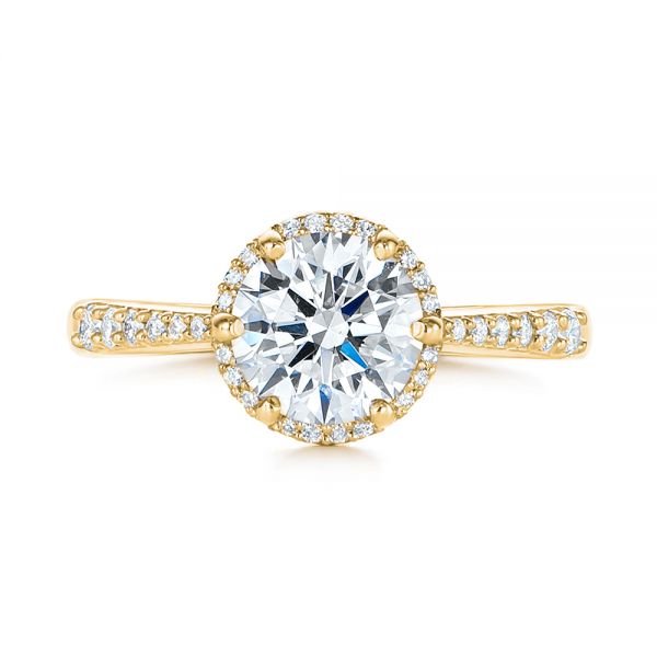 18k Yellow Gold 18k Yellow Gold Six Prong Delicate Halo Diamond Engagement Ring - Top View -  104868