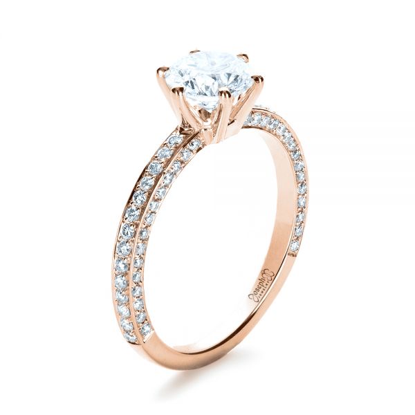 14k Rose Gold 14k Rose Gold Six Prong Diamond Engagement Ring - Three-Quarter View -  1382