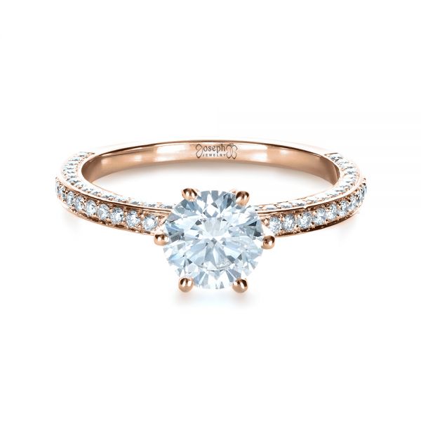 14k Rose Gold 14k Rose Gold Six Prong Diamond Engagement Ring - Flat View -  1382