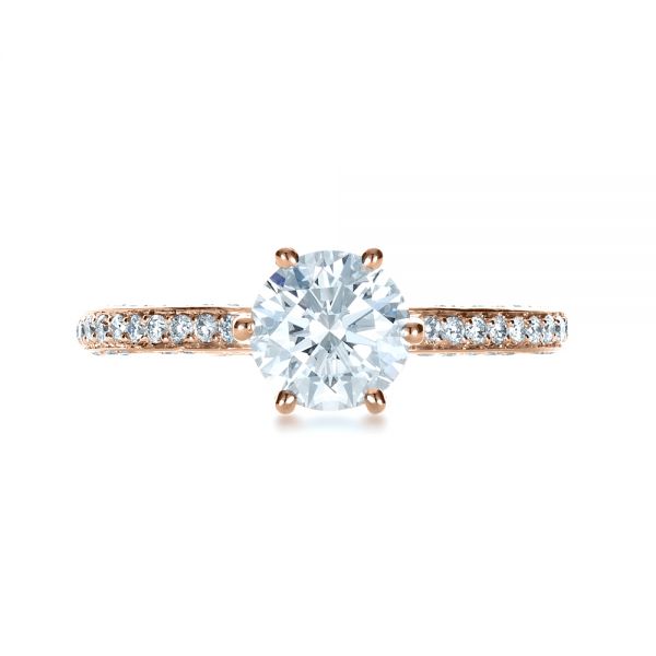 18k Rose Gold 18k Rose Gold Six Prong Diamond Engagement Ring - Top View -  1382